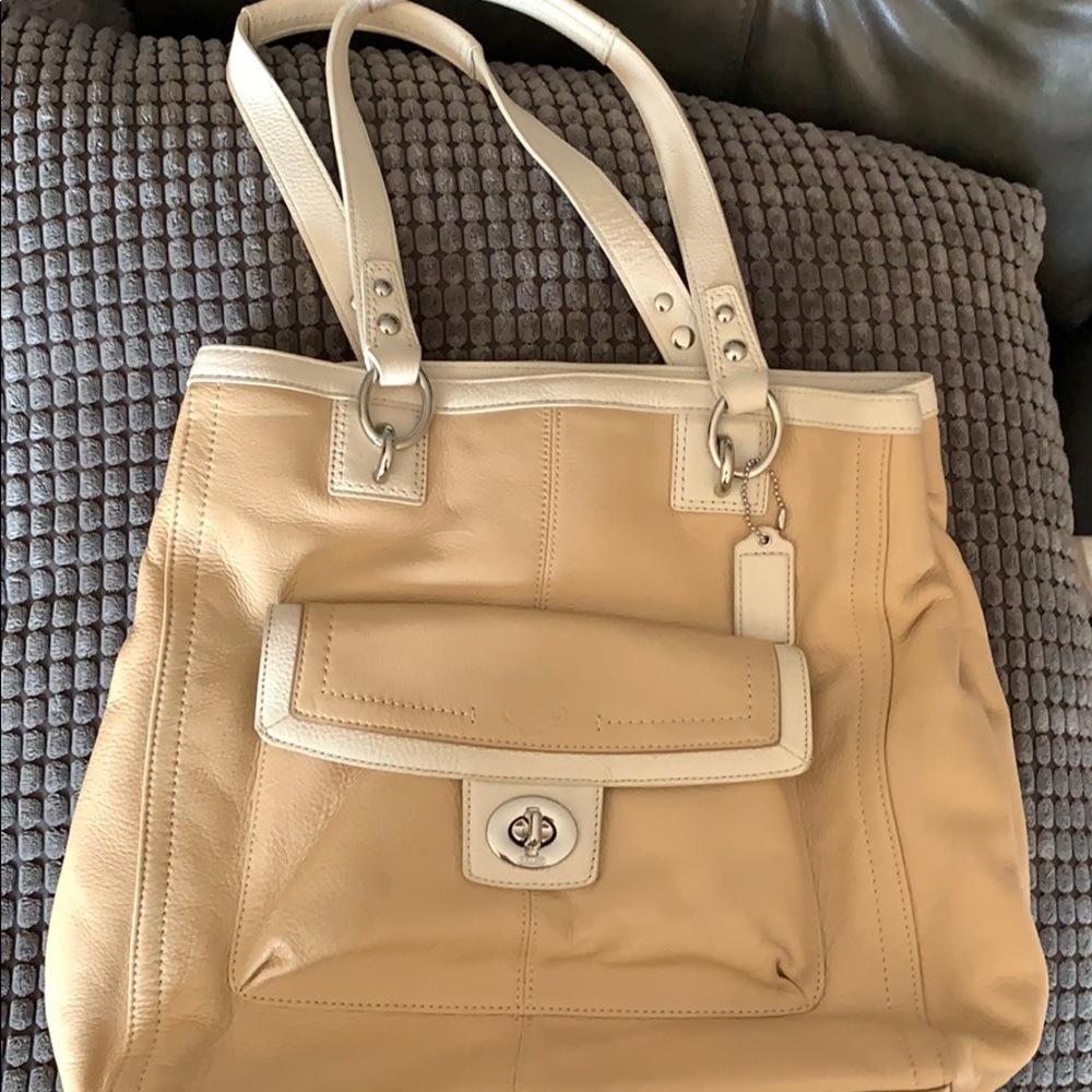 Leather coach tote bag
